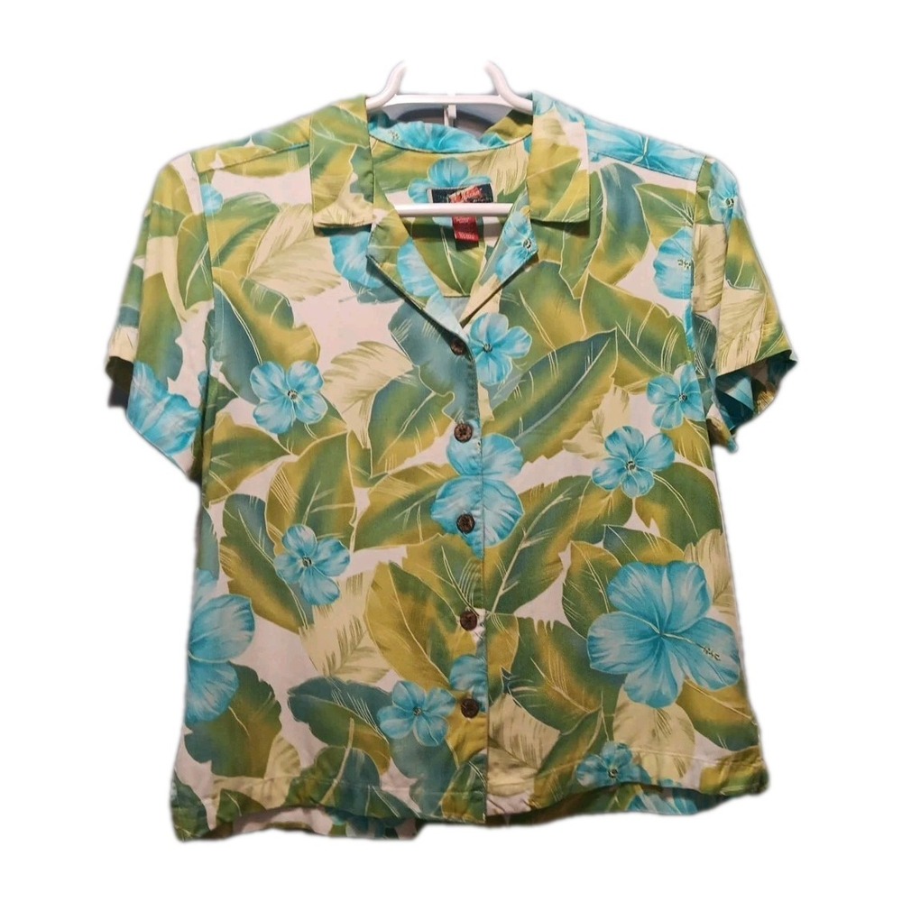 La Cabana Canvas Hawaiian Shirt Womens M Vacation Short Sleeve Denim Beach